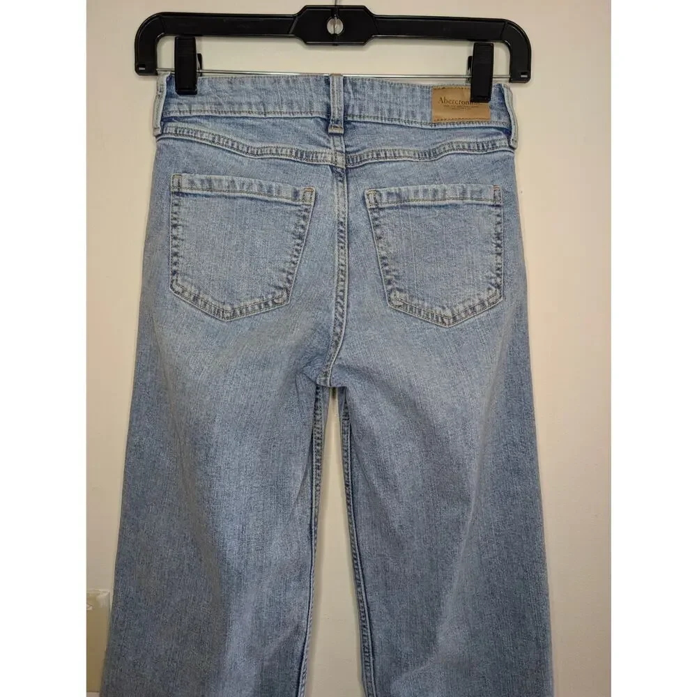 Abercrombie Kids Girls Bottoms, Light Wash High Rise Wide Leg Jeans, Sz 11/12R